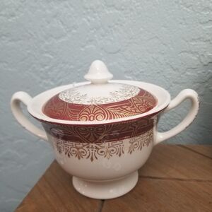 Elegant Red and Gold Serveware Bowl with Lid